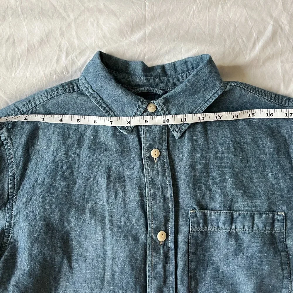 Madewell Chambray Cotton Linen Blend Blue Long Sleeve Button Down Shirt M - Picture 7 of 10